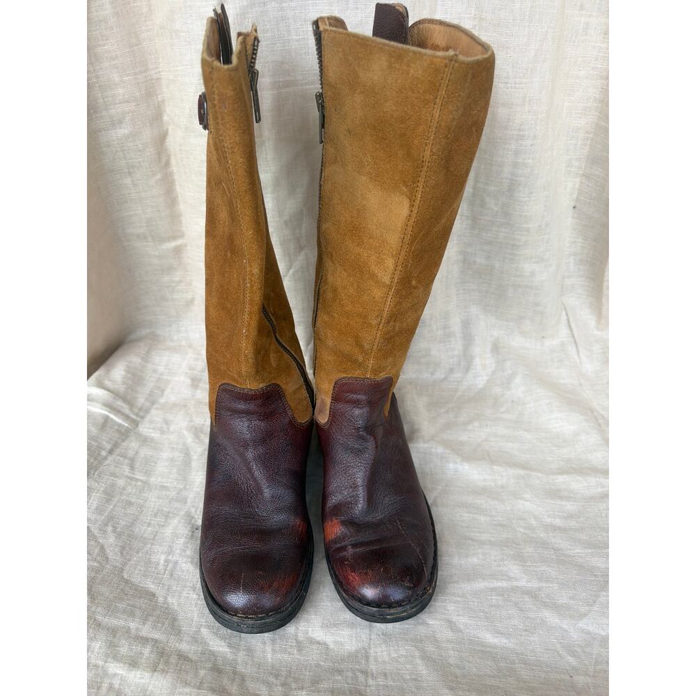 Born Boots 8.5 Brown Leather Suede Two Tone Riding Buckle Equestrian Crown Boret - Picture 4 of 9